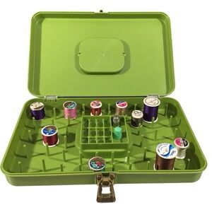 Vtg Wil Hold Sewing Box Green Wilson Manufacturing 1970 s Spools Thread Bobbins